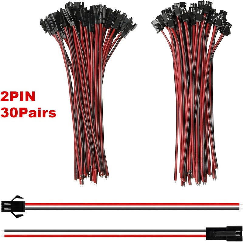 VISDOLL 30 Pairs JST SM 2 Pin Connectors 20AWG 15cm Wire Female/Male LED Connector for 5050 3528 5630 FCOB 3014 COB Single Color LED Strip Light - Image 2